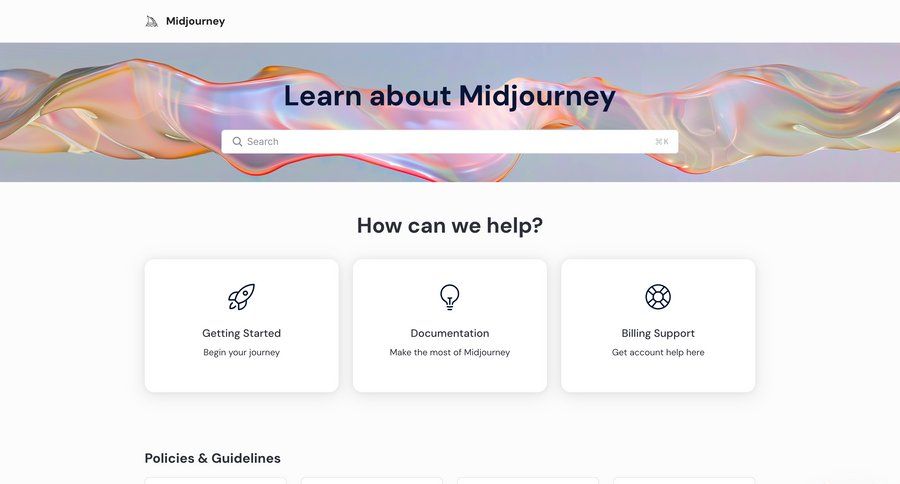 Midjourney
				documentation ui page example