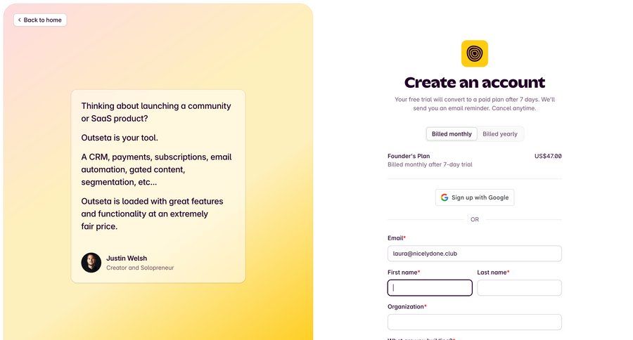 Outseta
			     ux ui design