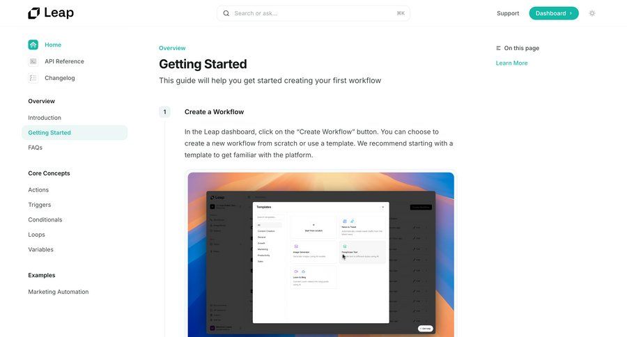 Leap
			 conditional logic getting started doc documentation changelog docs ui page example