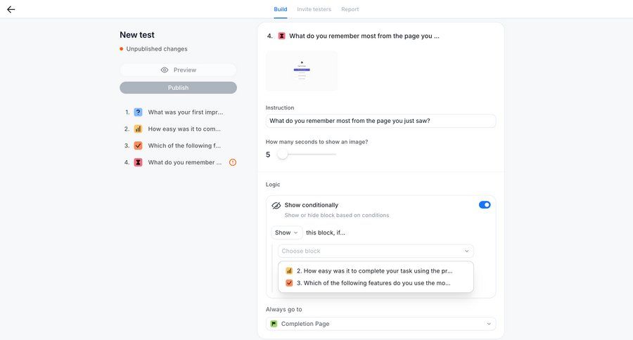 Wynde
			 form user research conditional logic configuration screen ui page example
