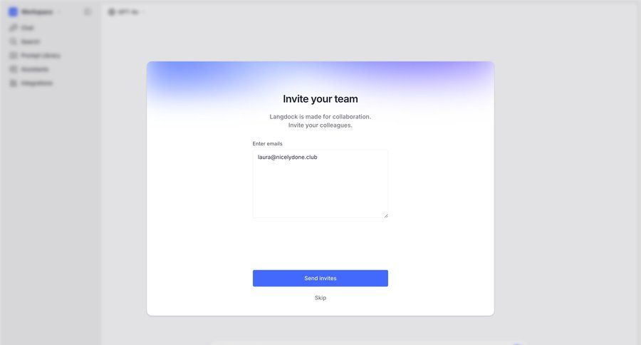 Langdock
			 collaboration team collaboration onboarding form user invitation collaborators group members ui page example