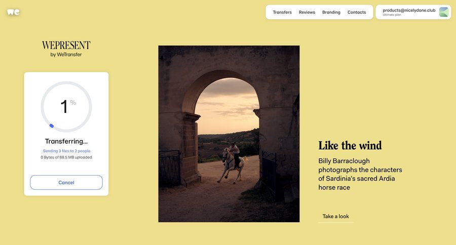WeTransfer
			 progress tracking content sharing homepage home page progress progress bar ui page example