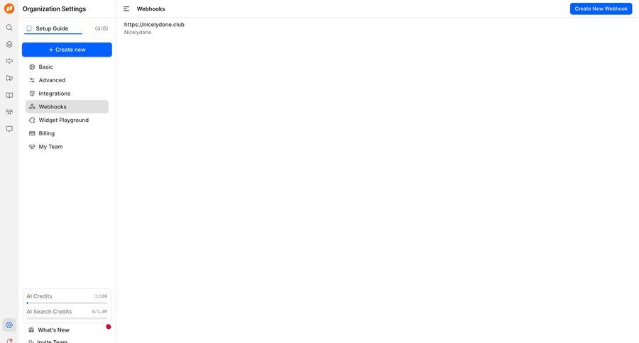 FeatureOS
			 configuration settings grid sidebar webhook management ui page example