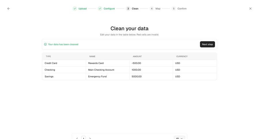 Maybe Finance
			 data import ui page example