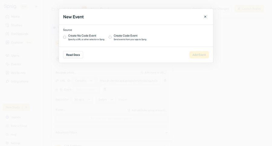 Sprig
			 modal screen form modal dialog upgrade modal new create generate event management ui page example