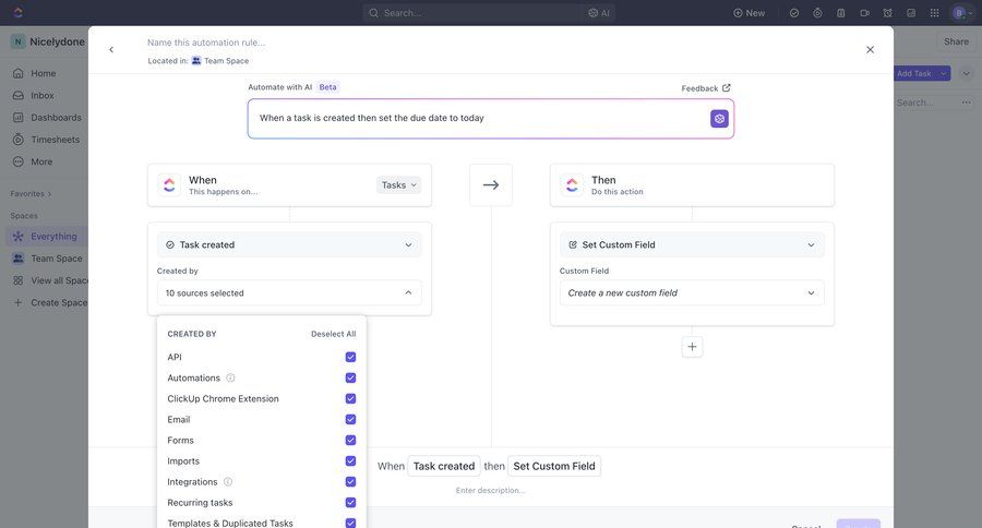 ClickUp
			 task management configuration project management workflow form automation workflow management conditional logic chrome extension create setup modern ui page example
