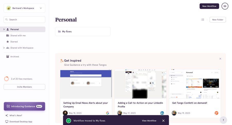 Tango
			 modal screen team collaboration dashboard workflow onboarding workflow management workflow automation workflow creation content recommendation content discovery sidebar folder modern ui page example