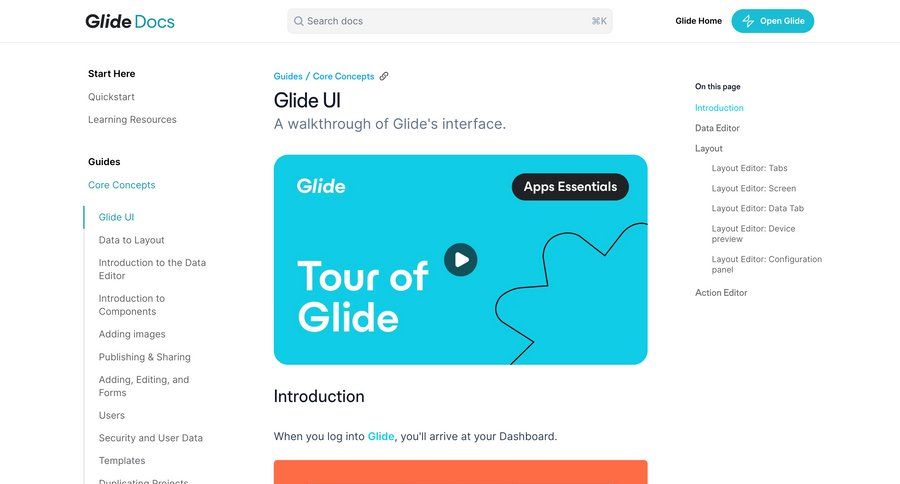 Glide
			 bulk import bulk delete bulk edit bulk move doc documentation docs marketing website design cards ui dashboard layouts inline edit data grid ui page example