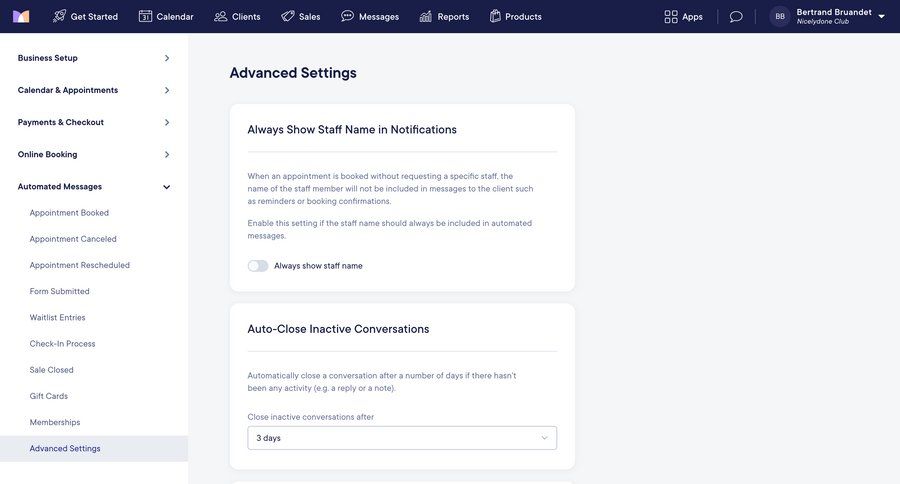 Mangomint
			 configuration settings sidebar navigation automation notification settings ui page example