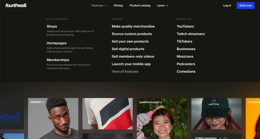Fourthwall
				landing page ui page example