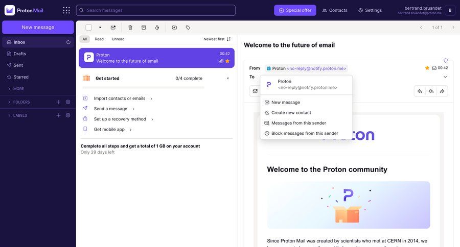 Proton
			 sidebar navigation account setup progress indicator email management email compose email inbox bulk import bulk delete bulk archive dropdown filters sidebar communication menu progress bar modern ui page example