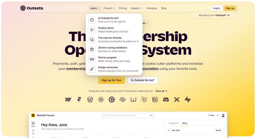 Outseta
				dropdown & other states ui page example