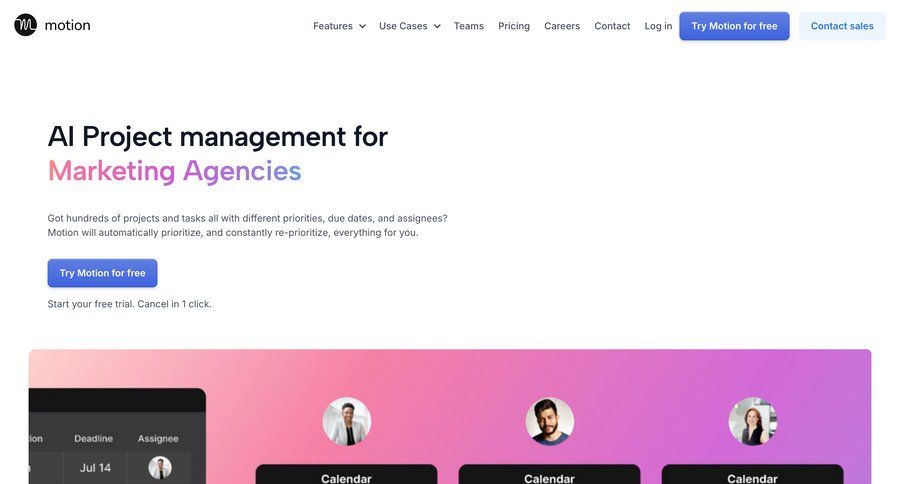 Motion
			 free trial features management testimonials marketing website design sort by ui ui page example