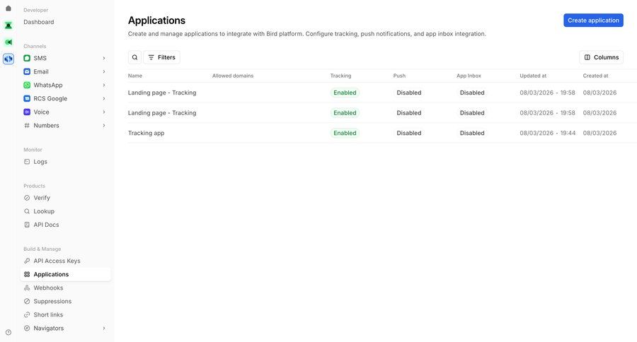 Bird
			 application management ui page example