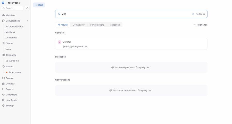Chatwoot
			 search results global search ui page example
