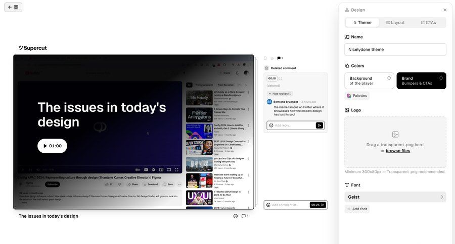 Supercut
			comments & reactions design editor settings form design video editor color theme comment mode configuration screen ui page example