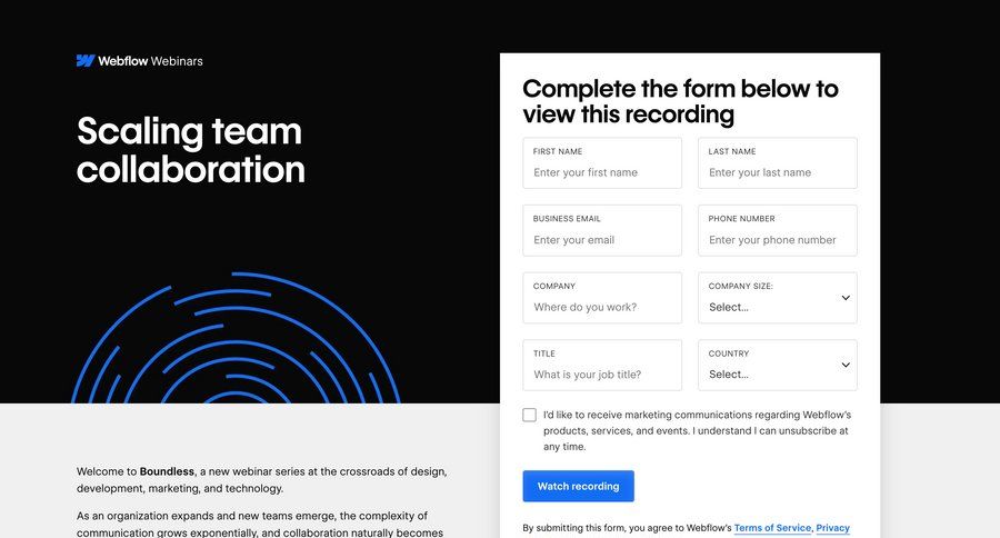Webflow
				form ui page example