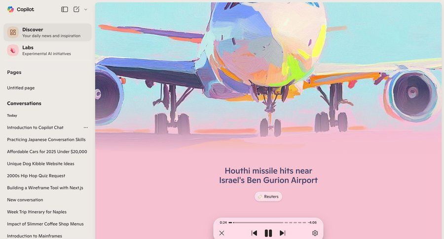 Copilot
			 sidebar navigation artificial intelligence content discovery sidebar news article news feed ui page example