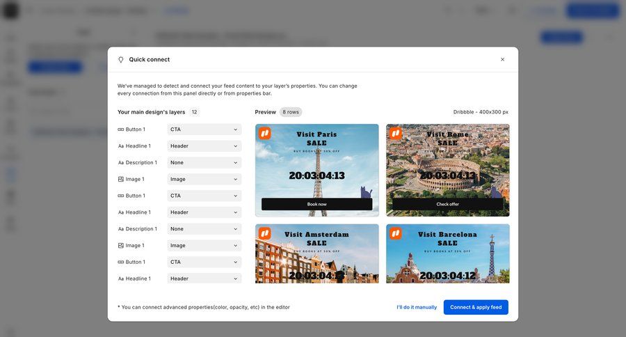 Creatopy
			 data management content management grid onboarding design data mapping setup ui page example