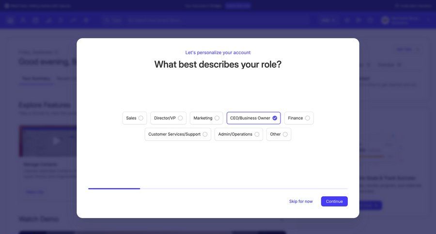 Capsule
			 onboarding form account setup trial banner progress bar ui page example