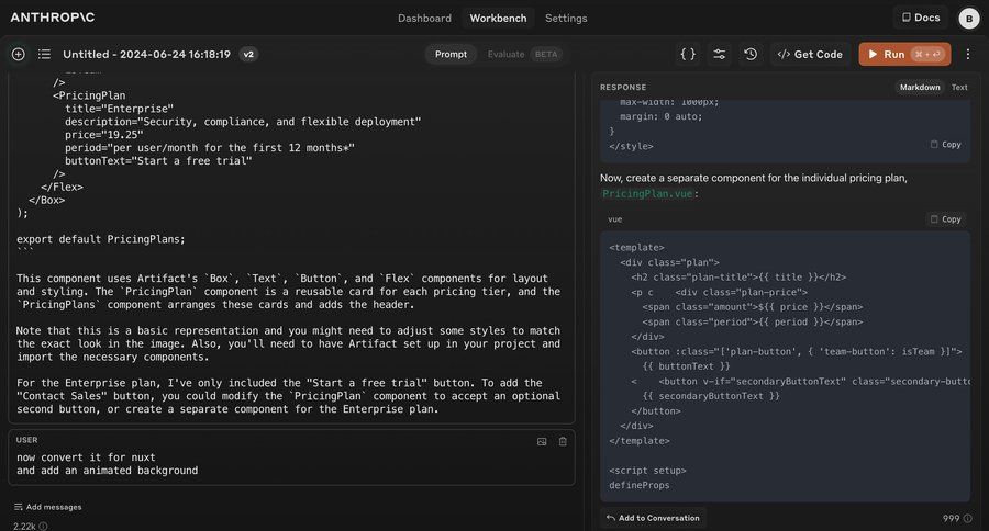 Anthropic
			 split view preview panel code editing free tier menu dashboard layouts enterprise settings code snippet ui page example