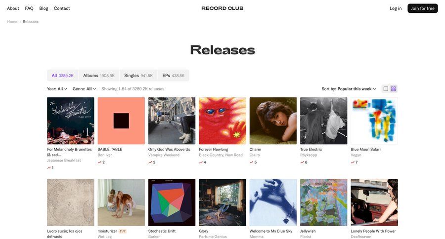 Record club
			 lists ui page example