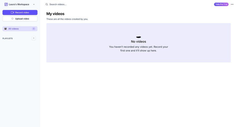 Tella
			 content management sidebar navigation video management account settings video editor call recording sidebar blank state void blank non-ideal state empty page prompt menu ui page example
