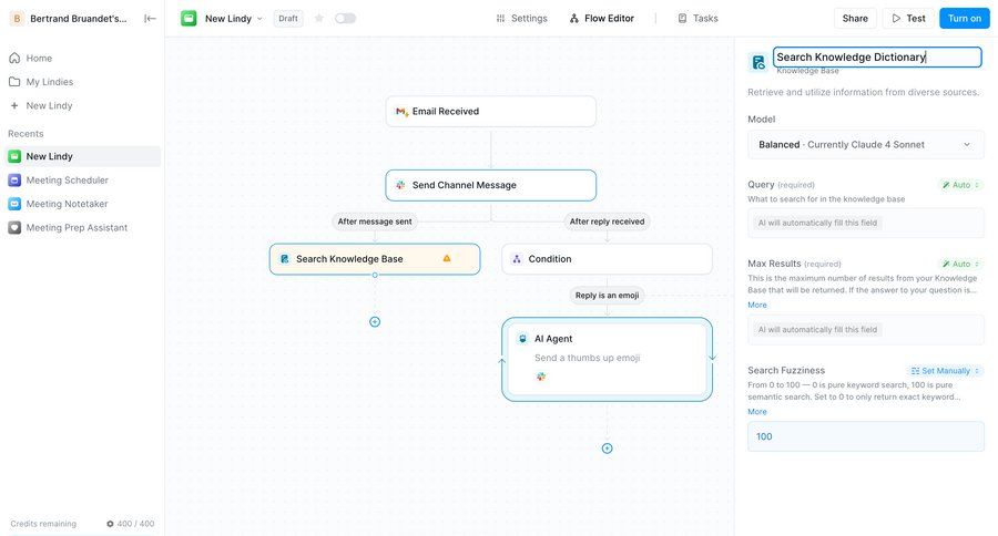 Lindy
			settings content editor form edit workspace settings configuration settings sidebar navigation artificial intelligence grid workflow form automation configuration screen ui page example