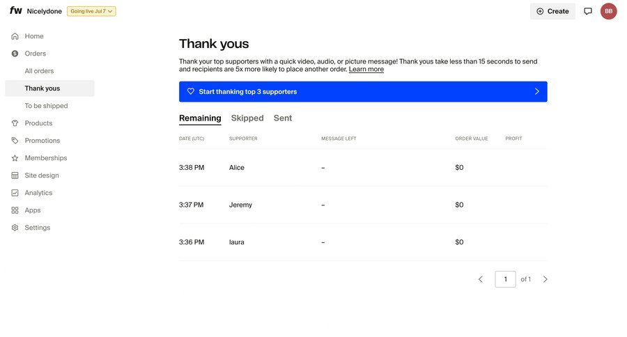 Fourthwall
			 customer engagement ui page example