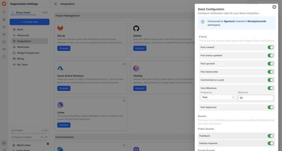 FeatureOS
			 modal screen configuration settings integration notification settings ui page example