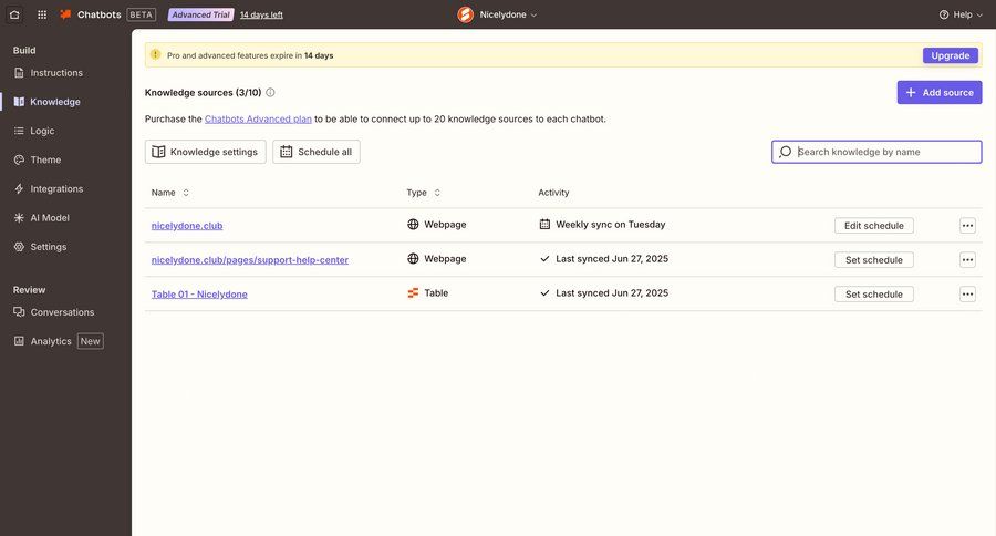 Zapier
			 data management configuration settings sidebar navigation onboarding knowledge base alert menu table configuration screen ui page example