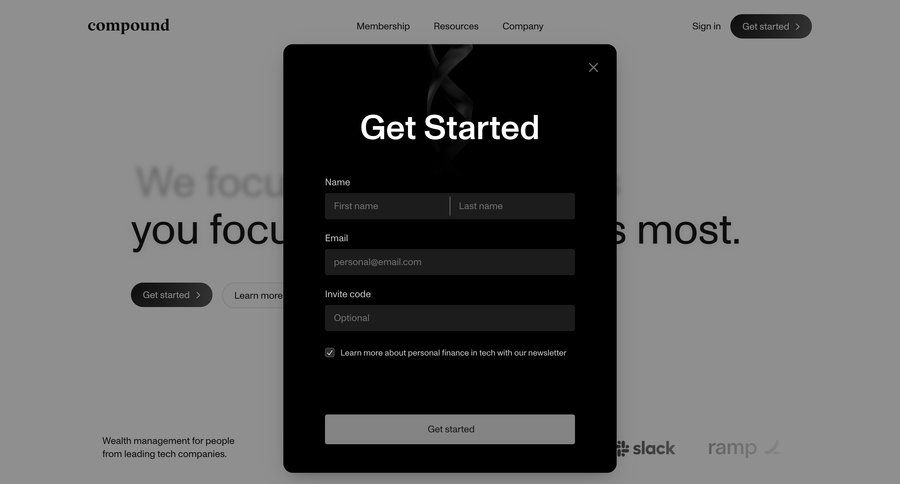 Compound
			 modal finance connection ui page example