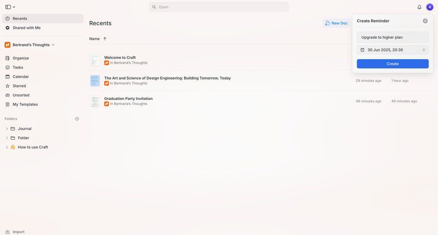 Craft
			 task management dashboard sidebar navigation onboarding document management document list note creation sidebar ui page example