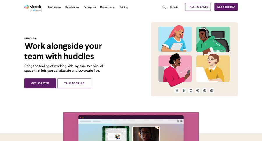 Slack
			 features customer stories accordion enterprise meeting ui page example