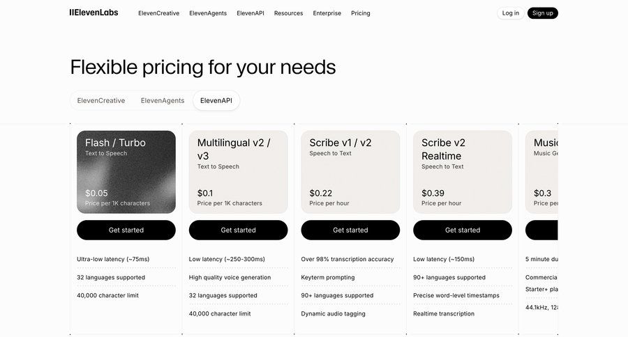 Elevenlabs
			form table plans & pricing usage-based pricing pricing calculator ui page example