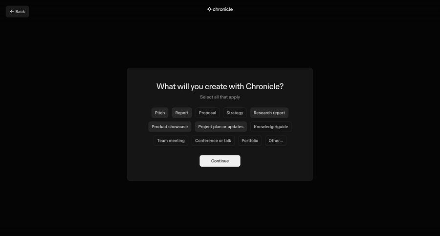 Chronicle
			 project management onboarding ui page example
