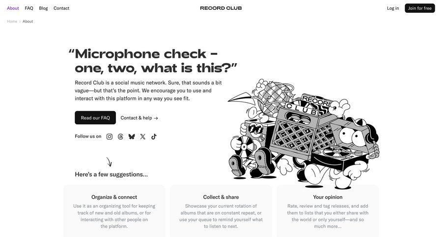 Record club
			 suggestion ui page example
