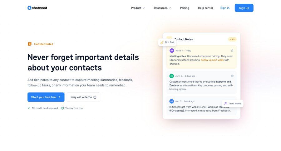 Chatwoot
			 team collaboration ui page example
