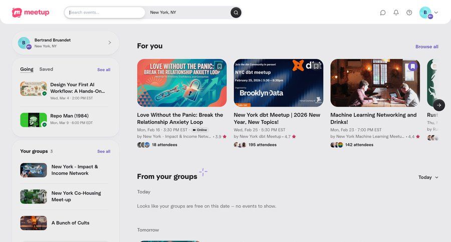 Meetup
			 dashboard machine learning sidebar homepage modern card layout ui page example