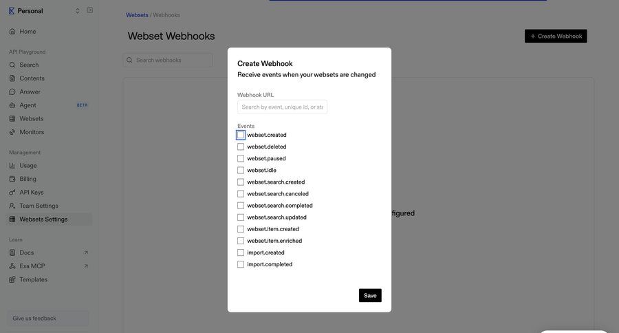 Exa
			 configuration form automation modal dialog api management create api integration webhook management ui page example