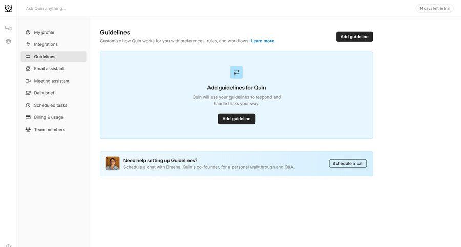Quin
				settings ui page example