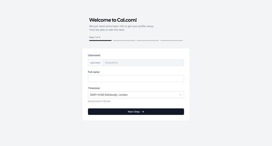 Cal.com
				account setup page example