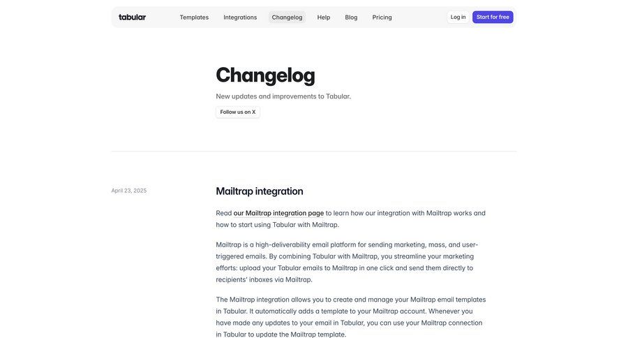 Tabular
				changelog ui page example