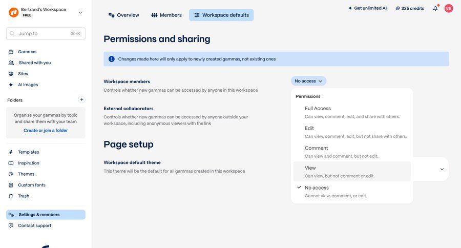 Gamma
			 collaboration configuration settings sidebar navigation permission management navigating settings alert permissions ui page example