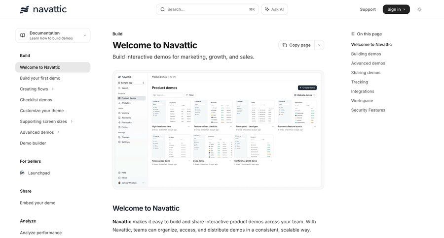 Navattic
			 knowledge base navigation sidebar ui page example