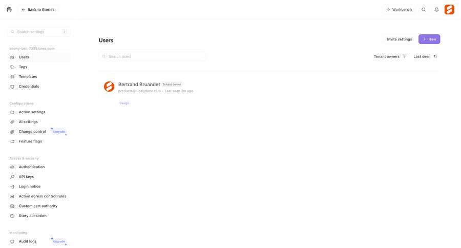 Tines
			 settings sidebar navigation user management access control navigating settings user data audit log sidebar menu monitoring modern ui page example