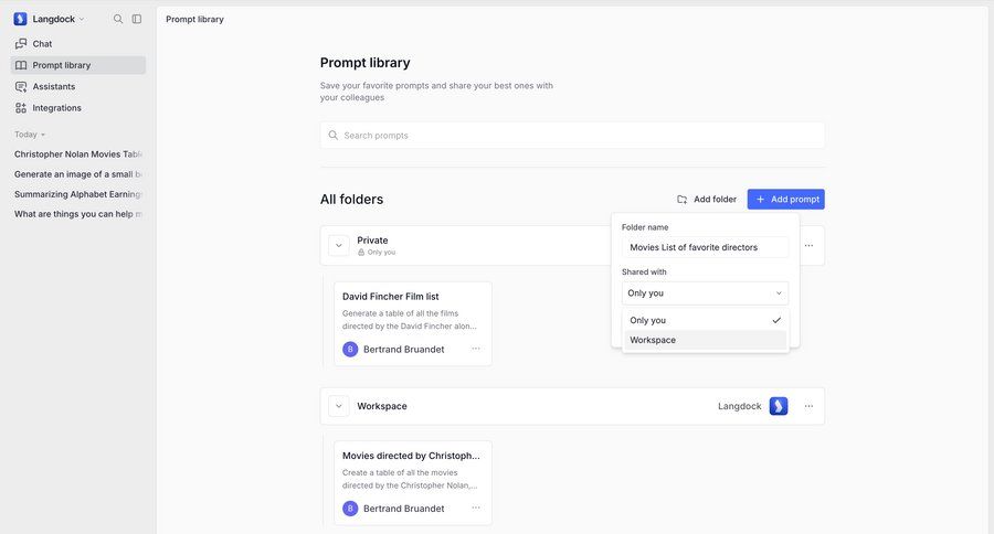 Langdock
			 collaboration sidebar navigation artificial intelligence machine learning hierarchical navigation sidebar menu folder ui page example