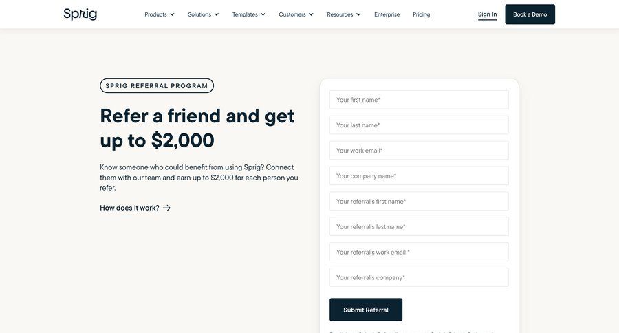 Sprig
			form referral & invite your friends form enterprise ui page example