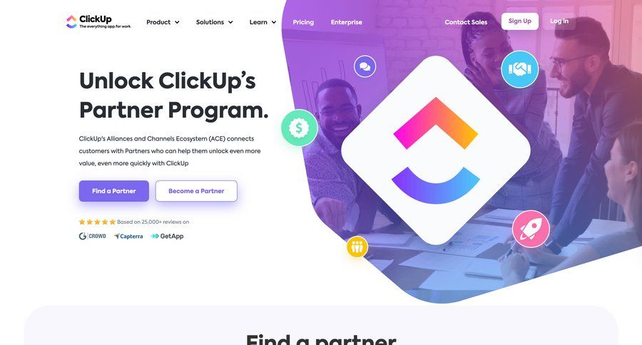 ClickUp
			partner program & affiliation extend trial partners experts enterprise affiliate program ui page example