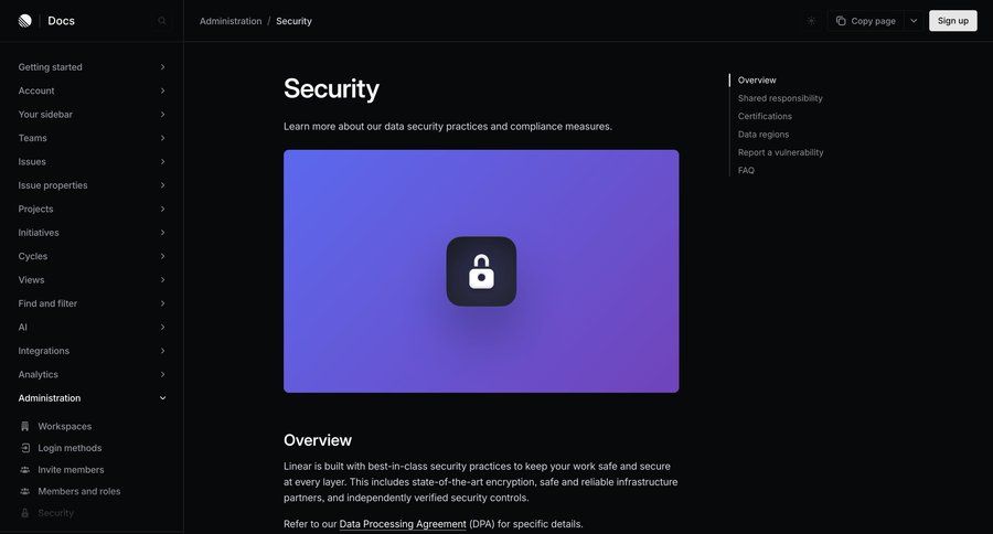Linear
			 data privacy ui page example